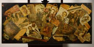 Dipinto olio su tavola con elementi a collage, nord Italia, metà XIX secolo